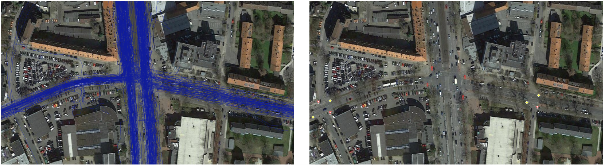 Von crowdsourced Daten (links) zur Verkehrsregulatoren-Erkennung (rechts)